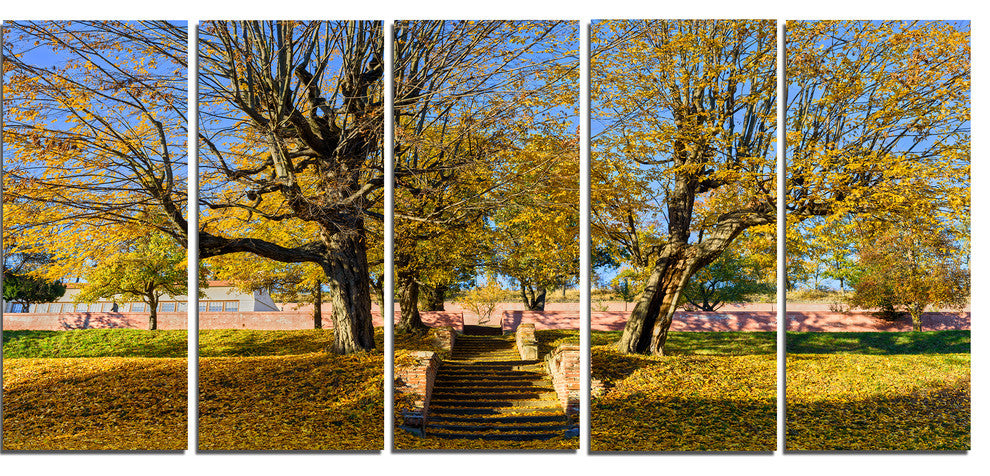 "Stone Stairs in Park in Fall" Landscape Wall Art, 60"x28", 5-Panels