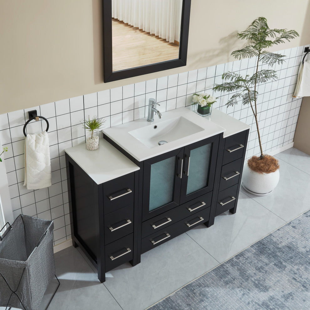 Vanity Art Single-Sink Vanity Set With Ceramic Top, 54", Espresso