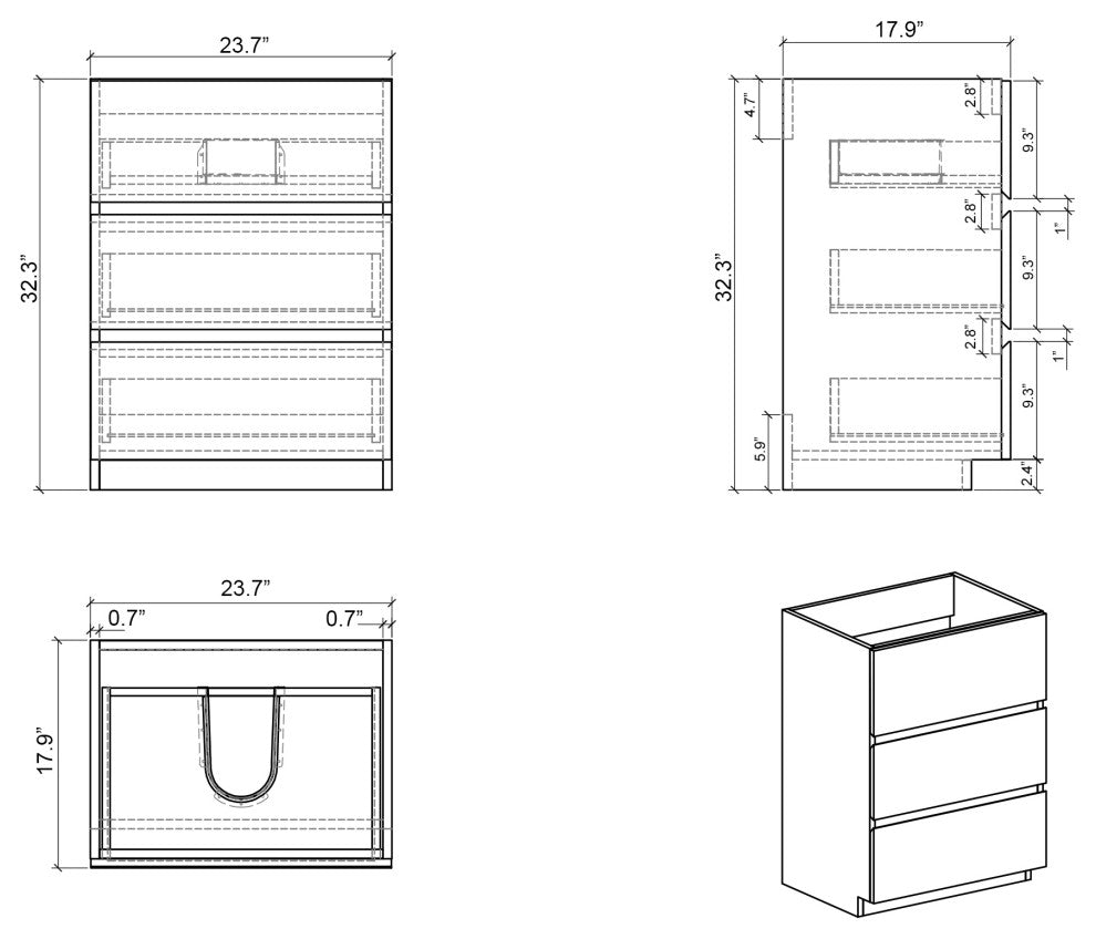 Freestanding Bathroom Vanity Set with White Ceramic Sink Basin, Gray, 24"