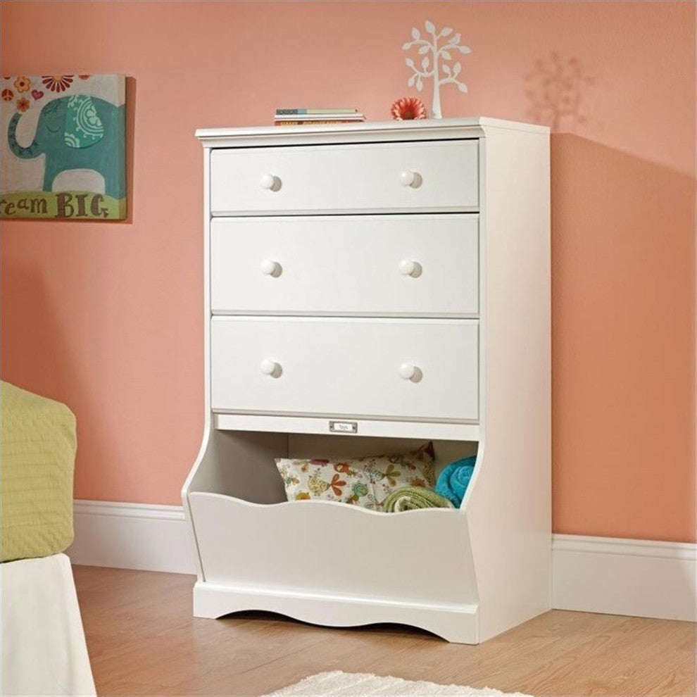Sauder Pogo Solid Wood 3-Drawer Kid's Bedroom Chest in Soft White