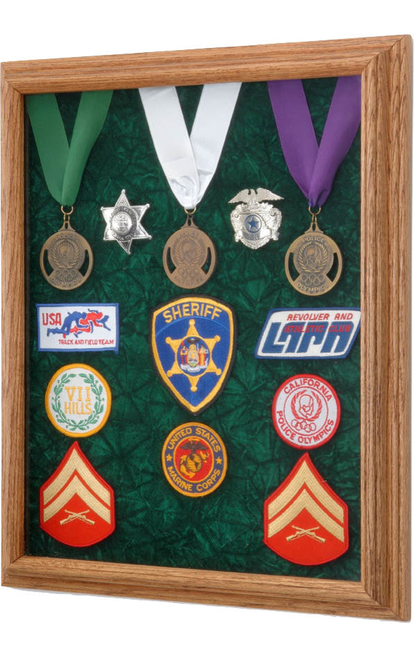 16" X 20" Solid Oak Military Award and Patch Display Case Without Strips, Black
