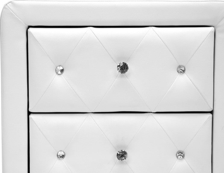 Baxton Studio Stella Crystal Tufted White Upholstered Modern Nightstand
