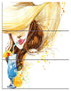 "Woman With Fruit Cocktail" Glossy Metal Wall Art, 3 Panels, 28"x36"