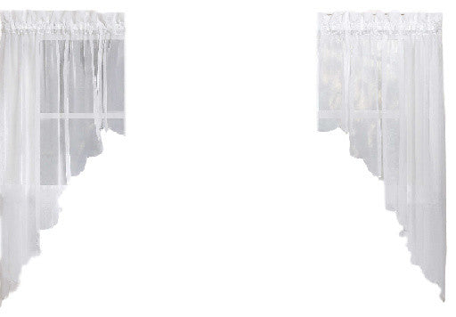 Emelia Sheer Solid White Kitchen Curtain, Swag