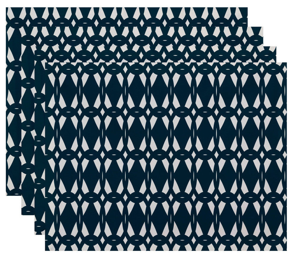 18"x14" Geo-Craze, Geometric Print Placemat, Teal, Set of 4