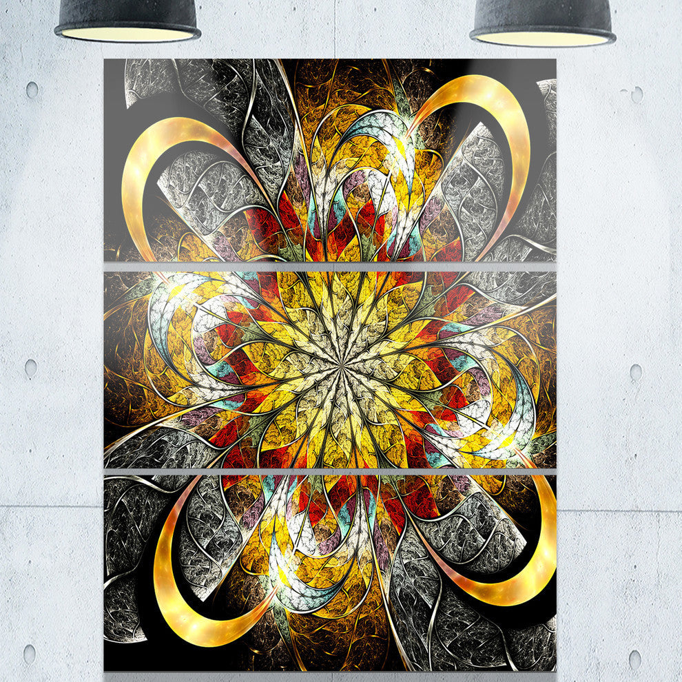 "Symmetrical Golden Flower" Digital Metal Wall Art, 3 Panels, 28"x36"