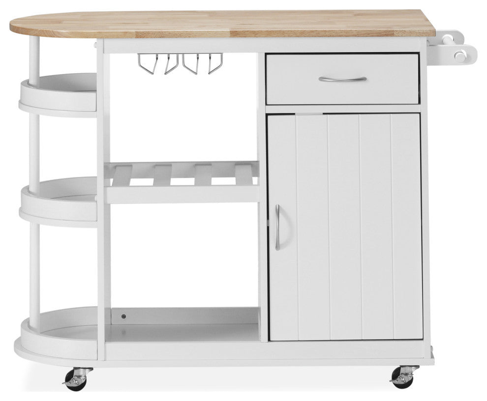 Chloe Kitchen Cart With Wheels, White and Natural