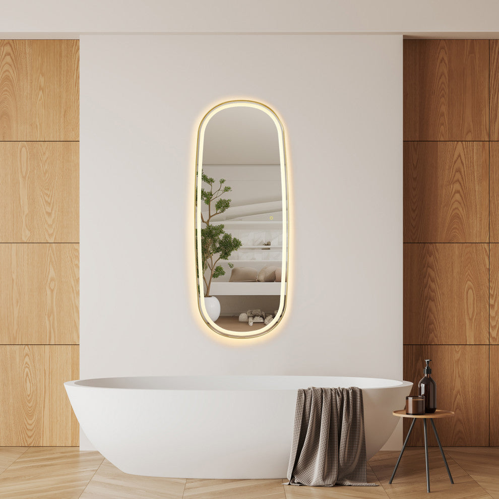 Cellini Rectangular Bathroom/Dressing LED Lighted Wall Mirror, Brushed Gold, 26"
