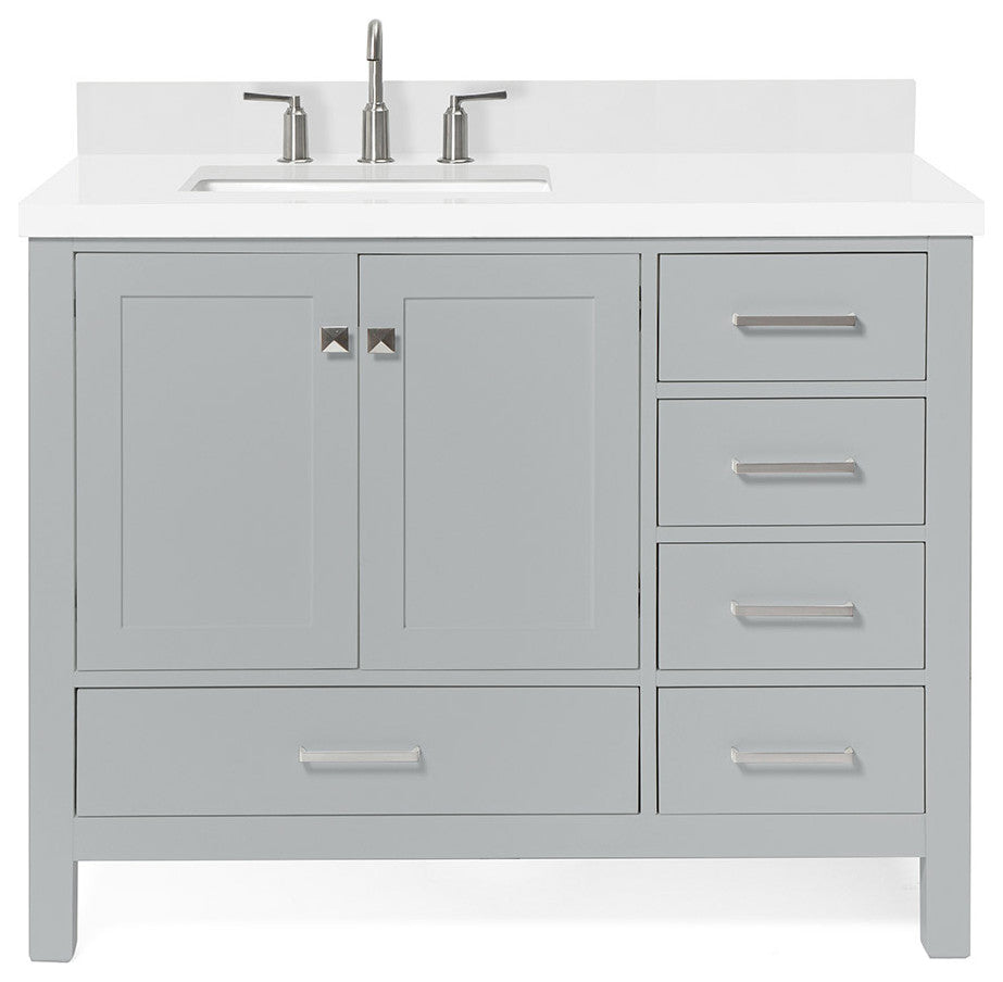 ARIEL Cambridge 43" Left Offset Rectangle Sink Gray Bathroom Vanity Quartz Top