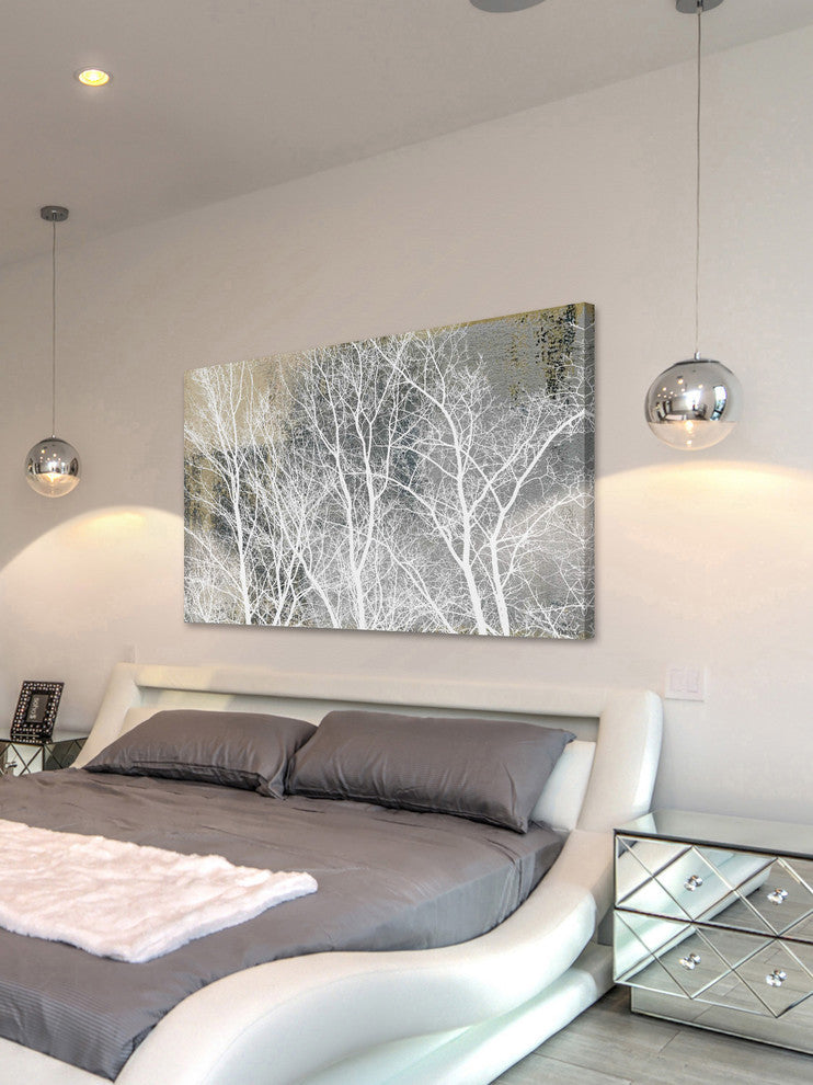 "Frosty White Branches" Painting Print on Wrapped Canvas, 60"x40"