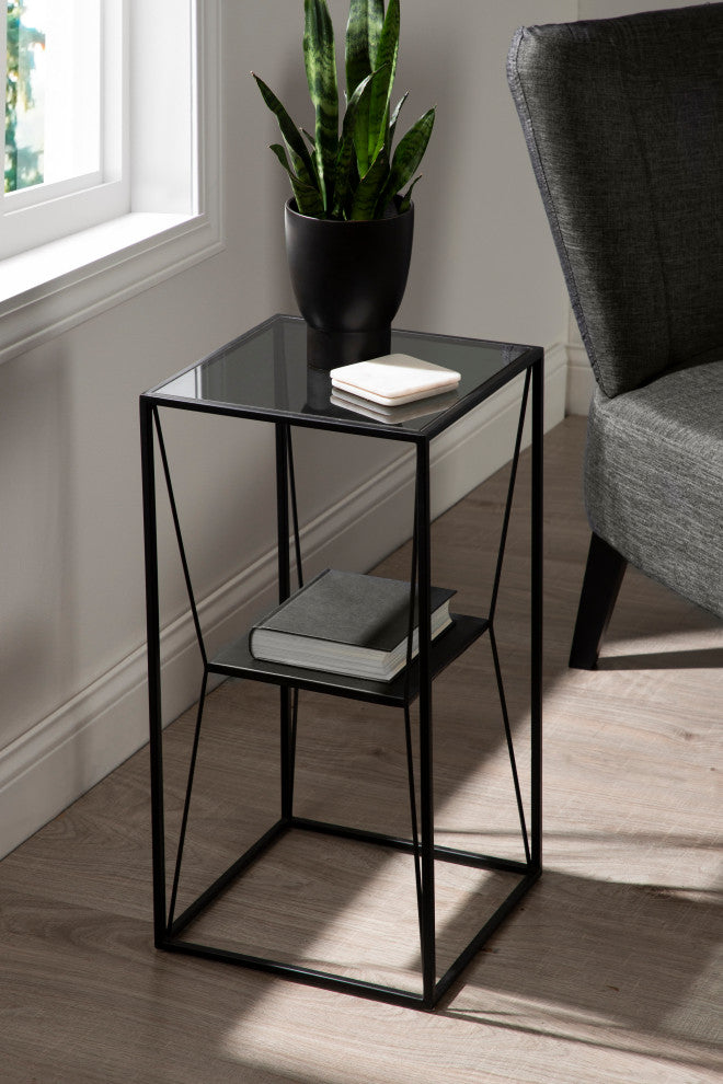 Knight Metal Glass Side Table, Black 12x12x24