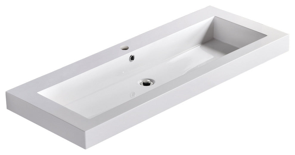 Dowell 18" FTB Resin Bathroom Vanity Basin, White, 48wx18dx6h Wide Bowl