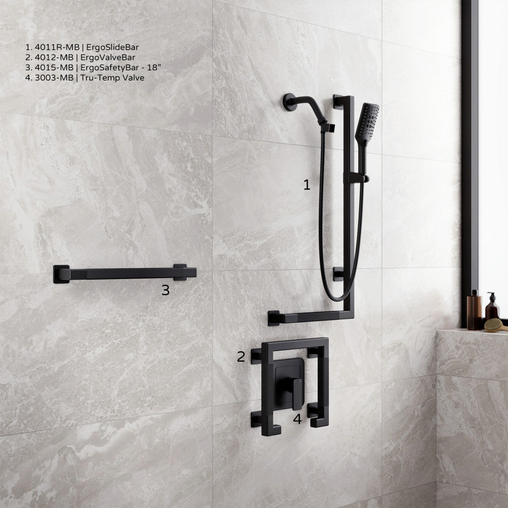 Seville Slide Bar With Handshower, 2.5 GPM, Matte Black, Right