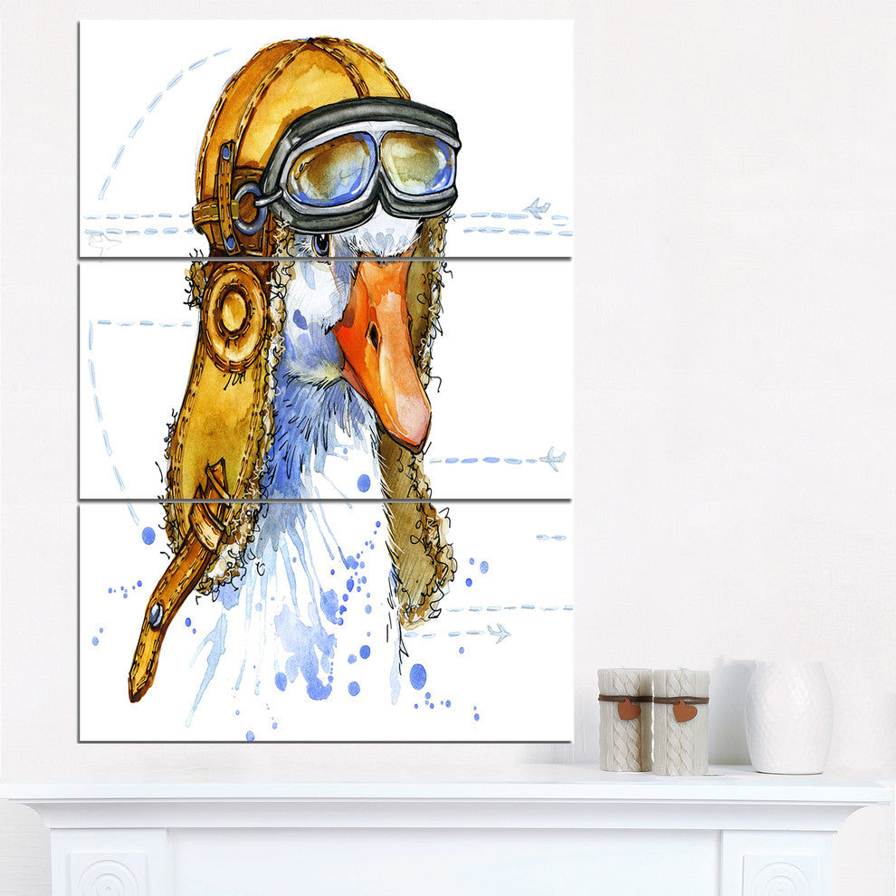 "Funny Goose Aviator Hat" Glossy Metal Wall Art, 3 Panels, 28"x36"