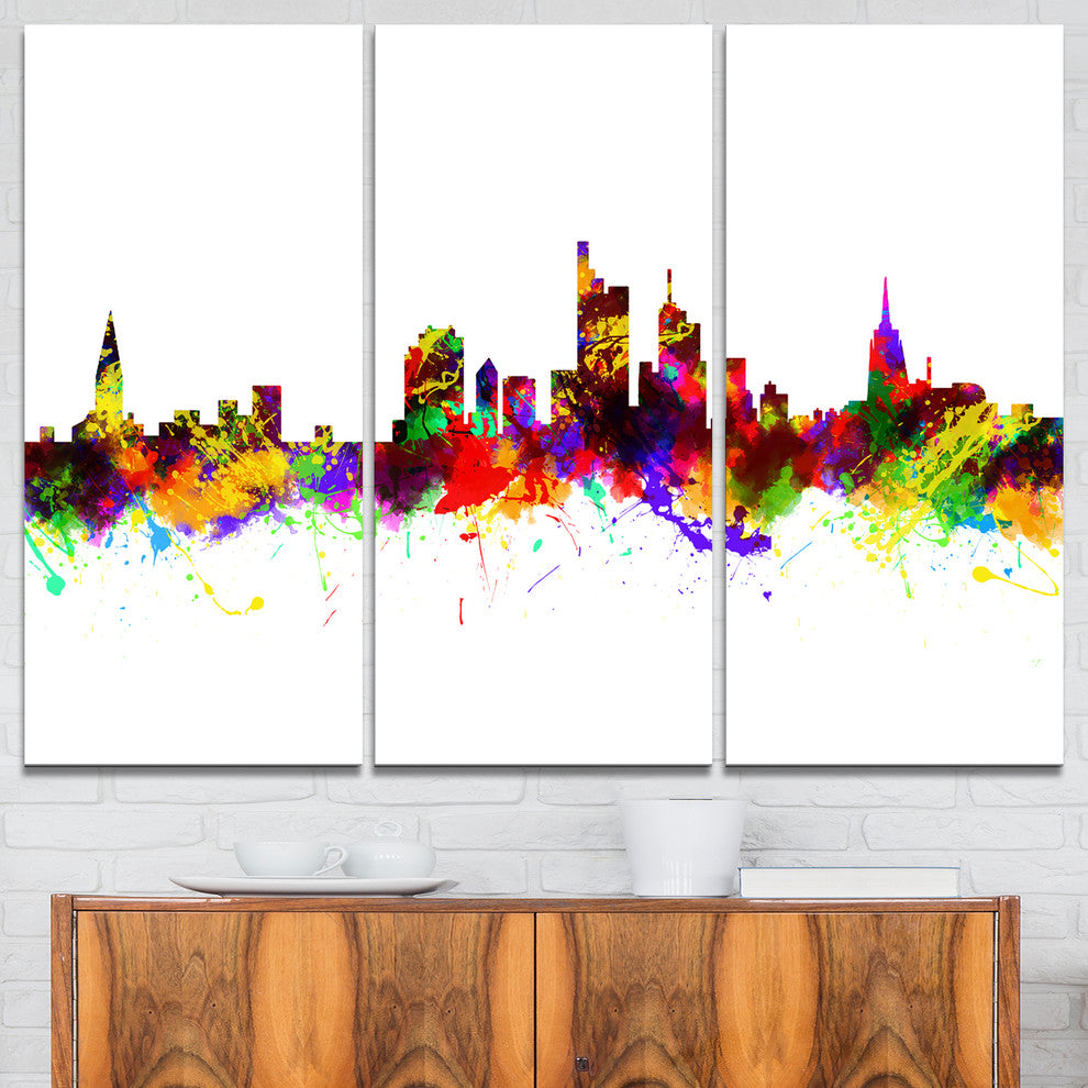 "Frankfurt Germany Skyline" Painting Wall Art, 3 Panels, 36"x28"