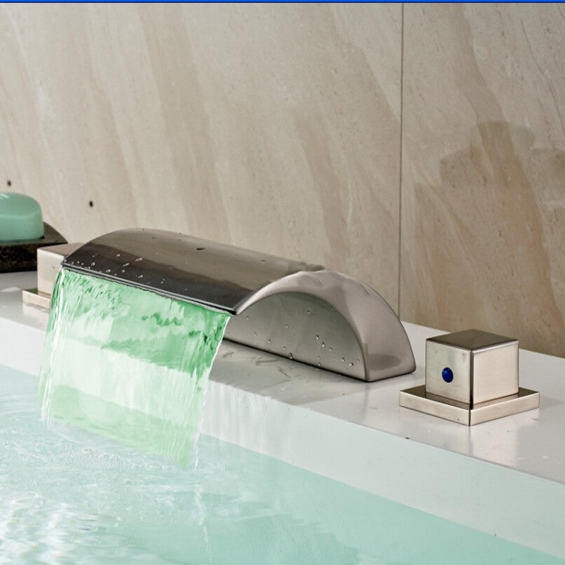 Vienna Deck Mounted 2 Handled Waterfall Bathtub LED Faucet