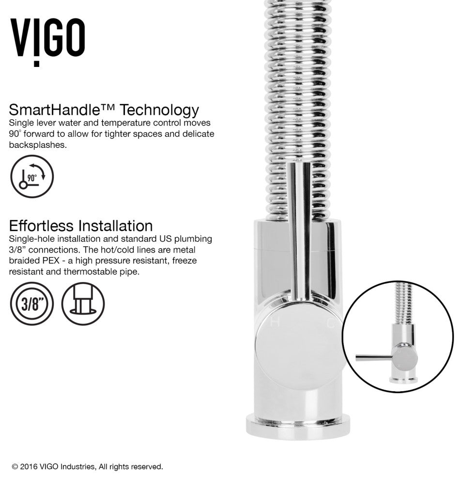 VIGO Edison 19" H Single Handle Pull-Down Sprayer Kitchen Faucet, Chrome, No Sensor, Without Extras