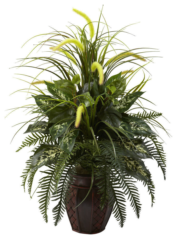 Mixed Greens and Cattails With Planter