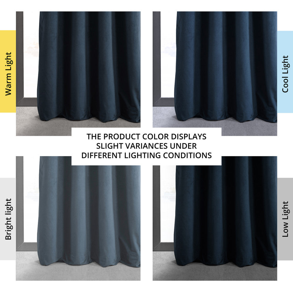 Signature Midnight Blue Grommet Blackout Velvet Curtain Single Panel, 50"x120"