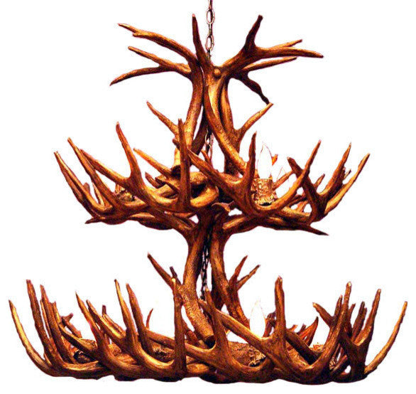 Reproduction Antler Whitetail Double Tier Chandelier Light, RL-9