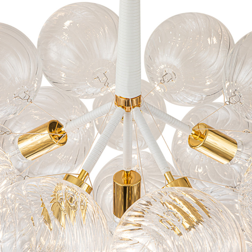 Contemporary 6-Light Twisted Clear Glass Globe Chandelier, White/Gold