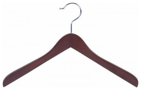 Wooden Concave Top/Coat Hanger, Walnut/Chrome Finish, Walnut/Chrome, Box of 24
