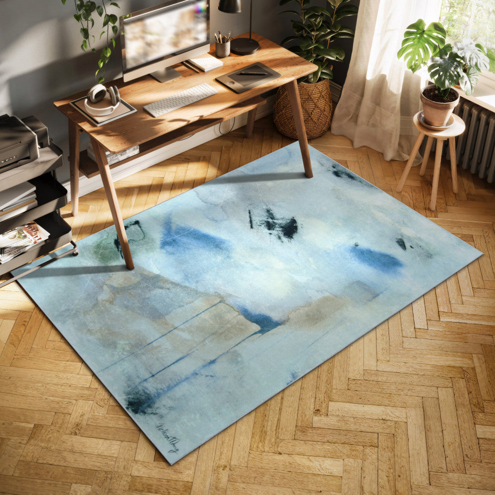 Floating Stars Hand Washable Power-loomed Art Area Rug, 5'x7.5'