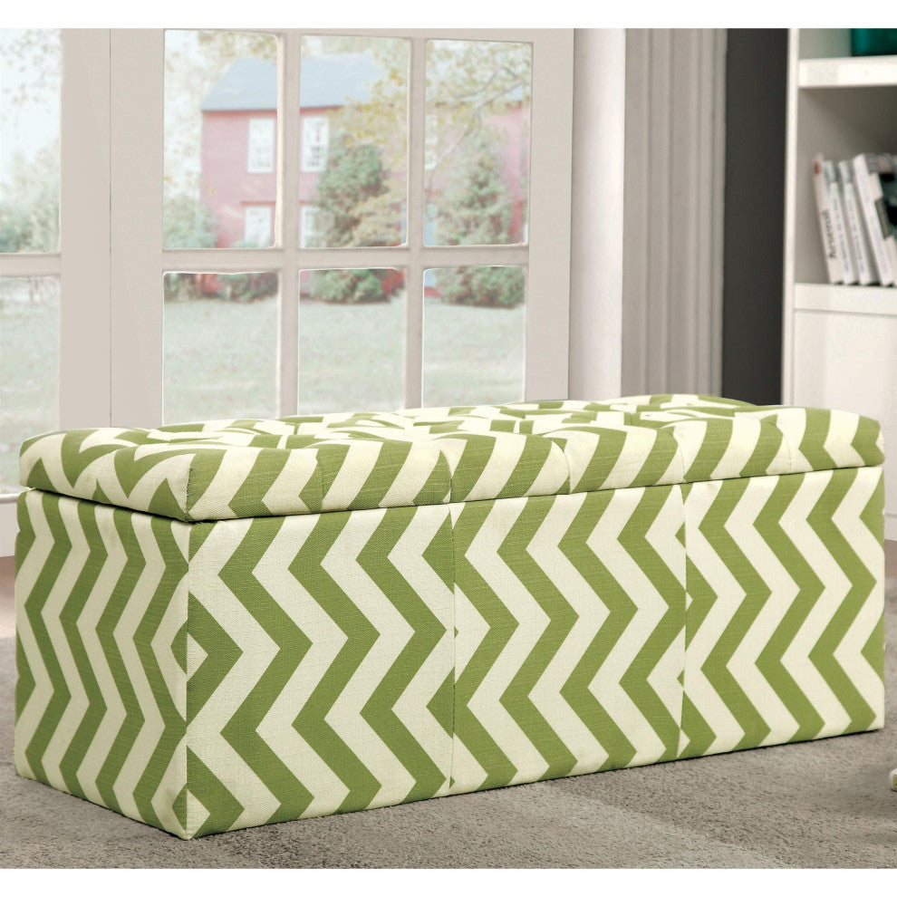 Furniture of America Laina Contemporary Fabric Storage Bench in Green