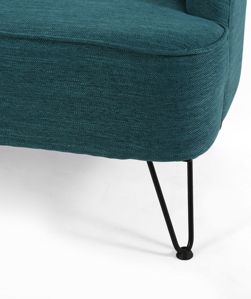 Jordan Modern Fabric Loveseat With Hairpin Legs, Teal