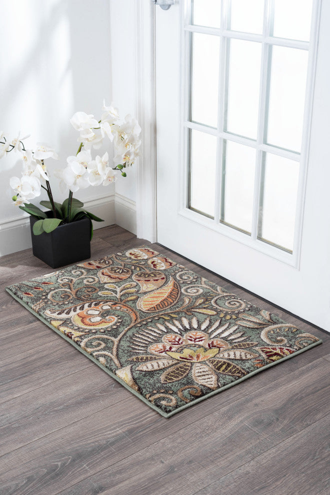 Giselle Transitional Floral Area Rug, Seafoam, 2' X 3'