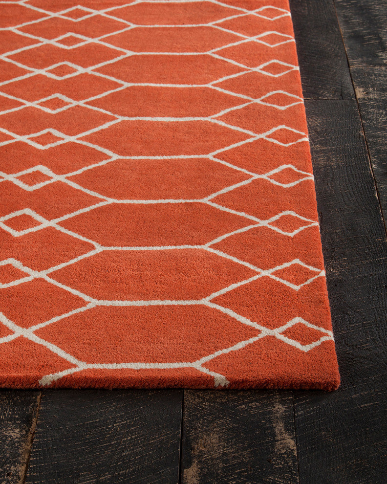 Davin Contemporary Area Rug, Orange and Cream, 5'x7'