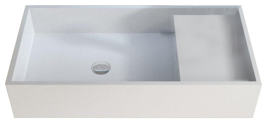 ADM Rectangular Countertop Sink, White, 32", Matte White, On-Left
