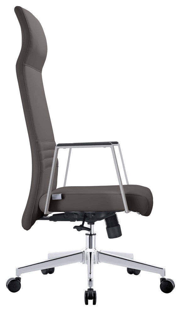 LeisureMod Aleen High-Back Leather Office Chair With Swivel and Tilt, Gray
