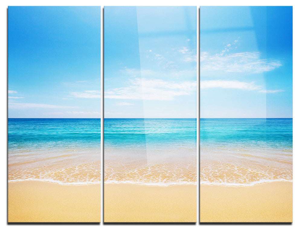 "Wide Blue Sky Over Beach" Photo Metal Wall Art, 3 Panels, 36"x28"