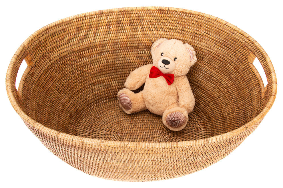 Artifacts Rattan Laundry Basket With Cutout Handles, Honey Brown