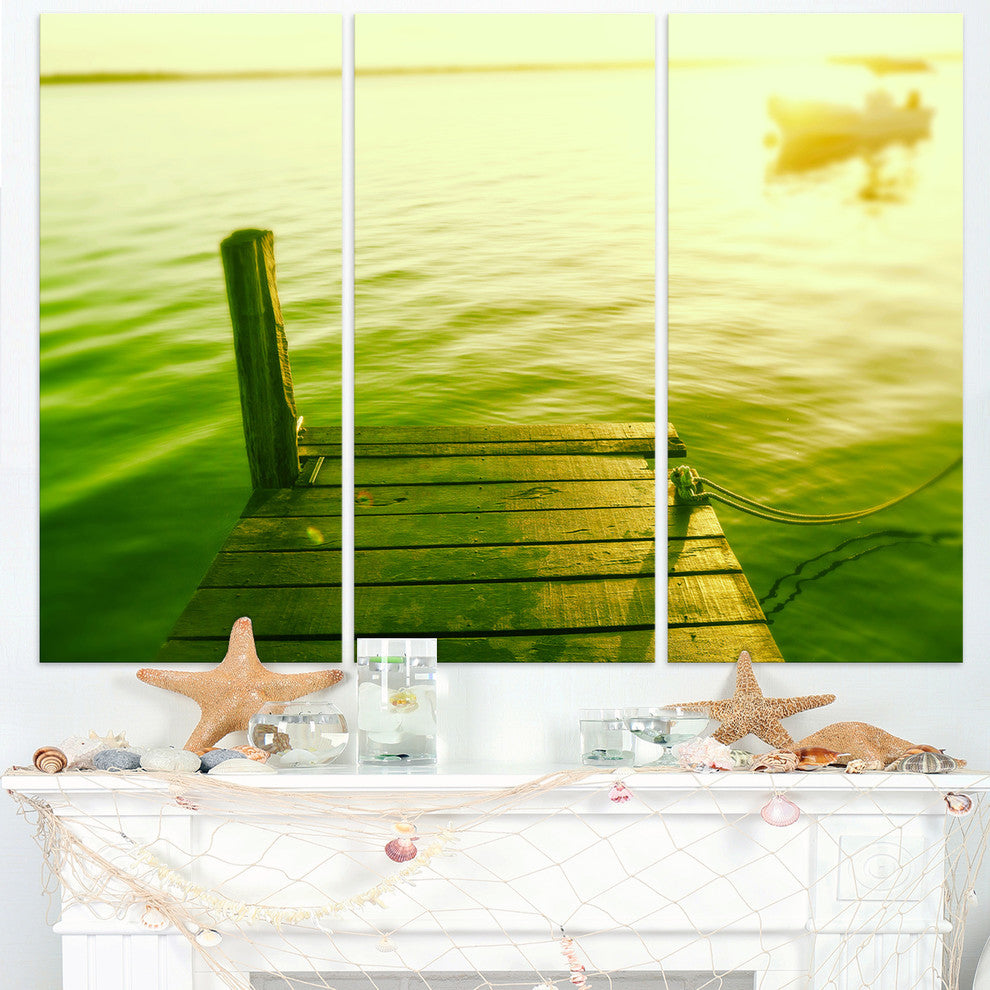 "Wooden Boardwalk in Green Sea" Sea Bridge Metal Wall Art, 3 Panels, 36"x28"