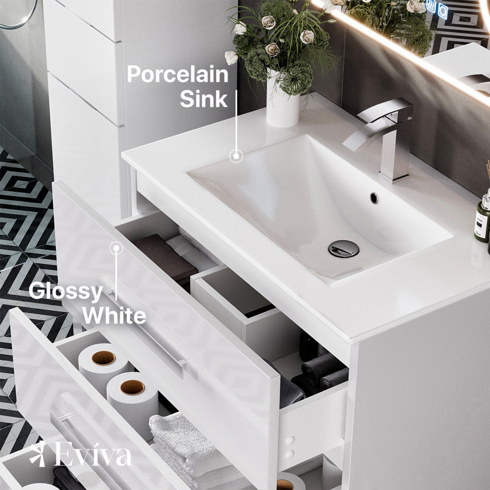 Libra Modern freestanding Bathroom Vanity With Integrated Sink, White