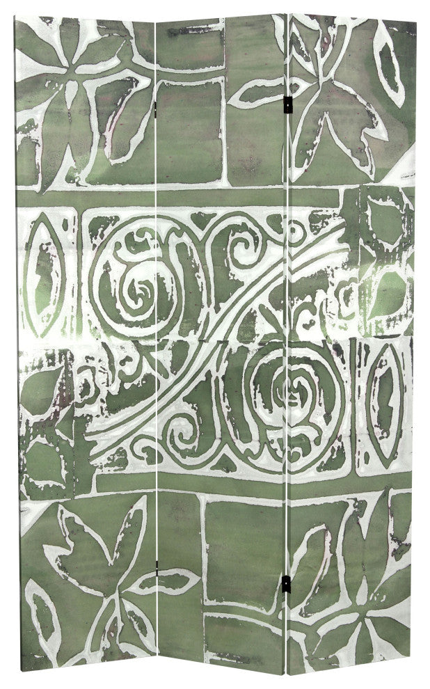6' Tall Double Sided Green Oliva Canvas Room Divider