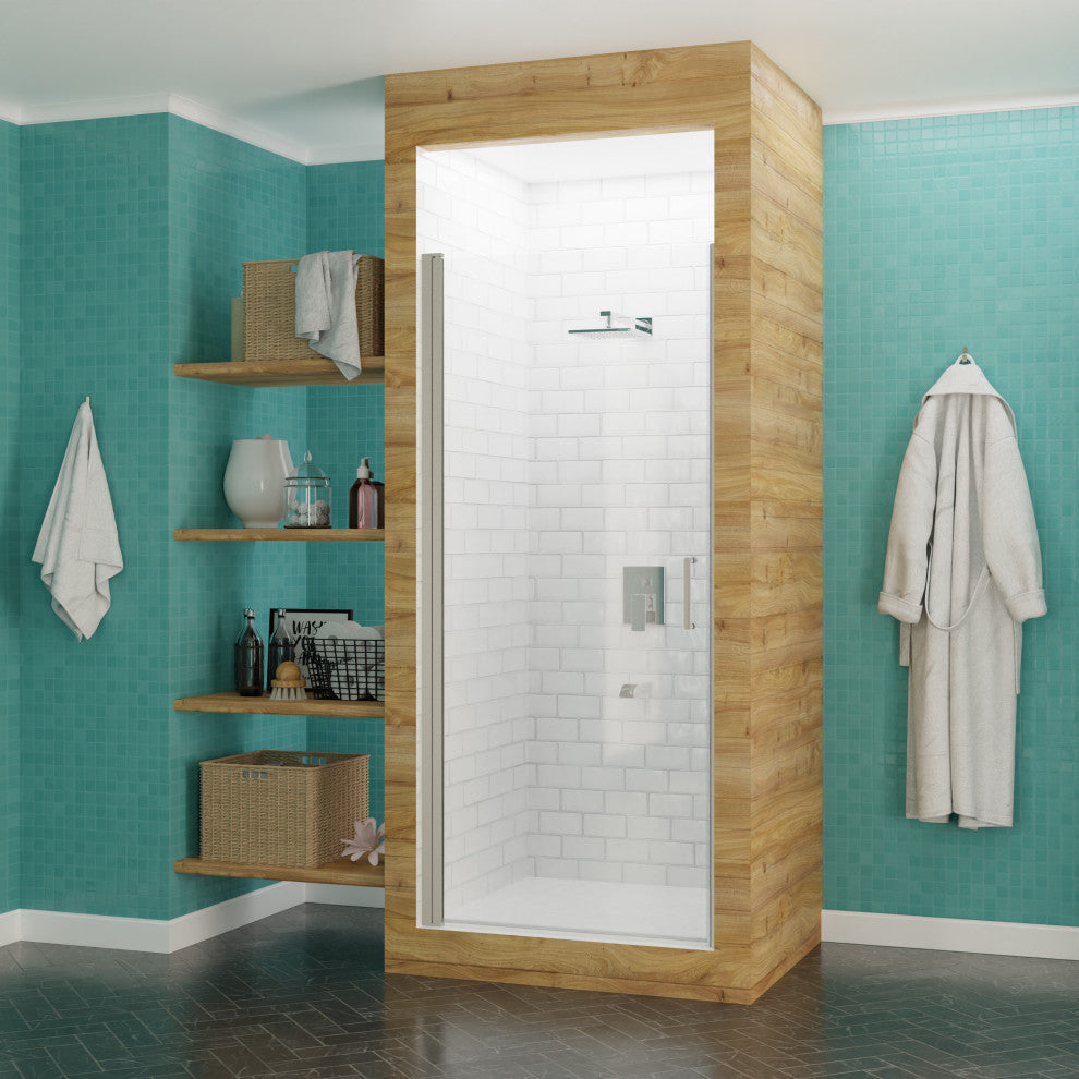 ANZZI Lancer Semi-Frameless Hinged Shower Door, Brushed Nickel, 23" X 72"