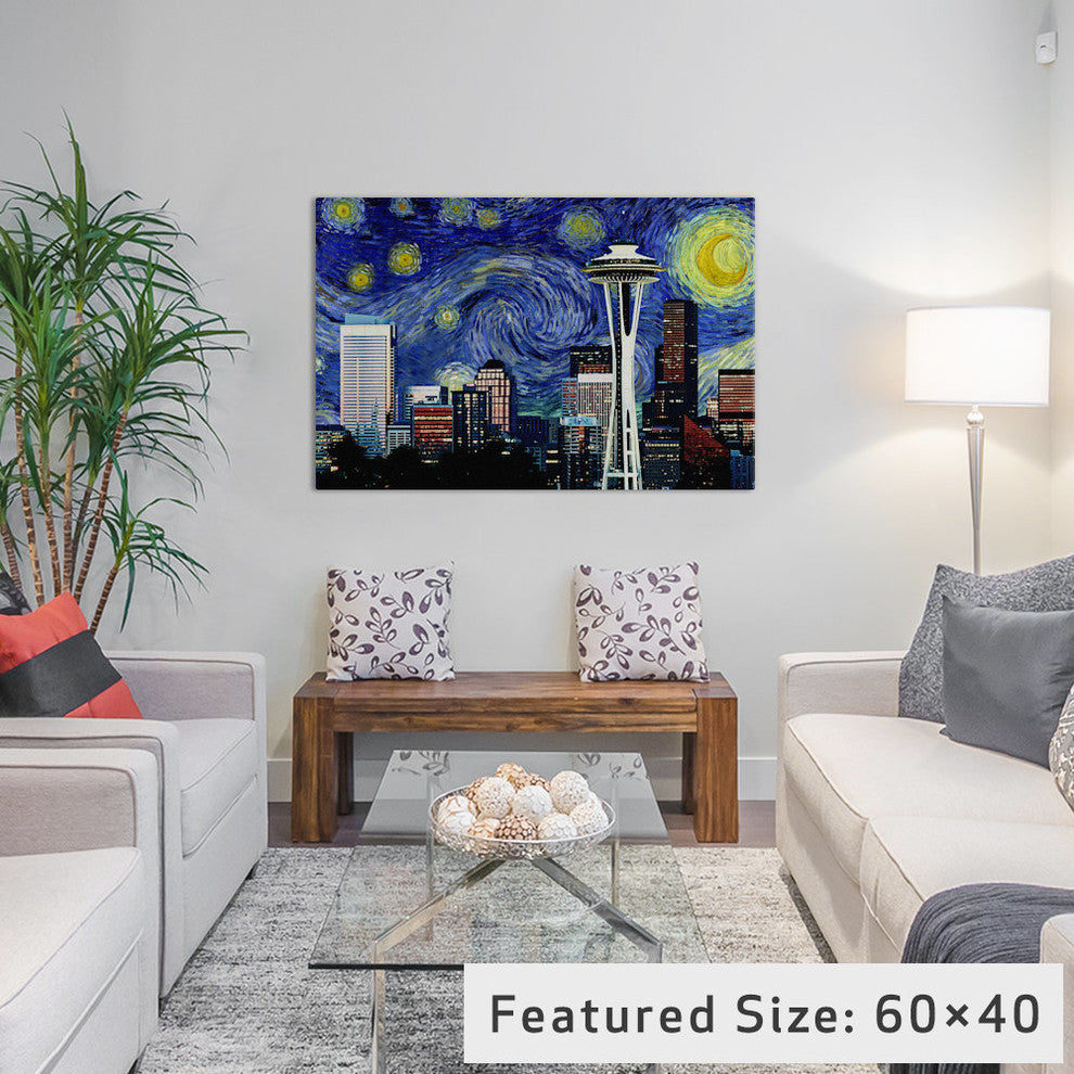 "Seattle, Washington Starry Night Skyline" by iCanvas, 26x18x1.5"
