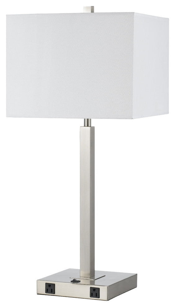 60W Metal Lamp with Two Outlets, Brushed Steel Finish, White