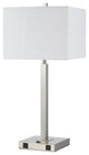 60W Metal Lamp with Two Outlets, Brushed Steel Finish, White
