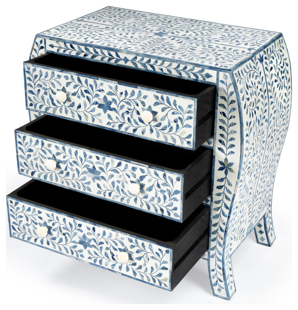 Butler Trubadur Blue and White Bone Inlay 3 Drawer Chest