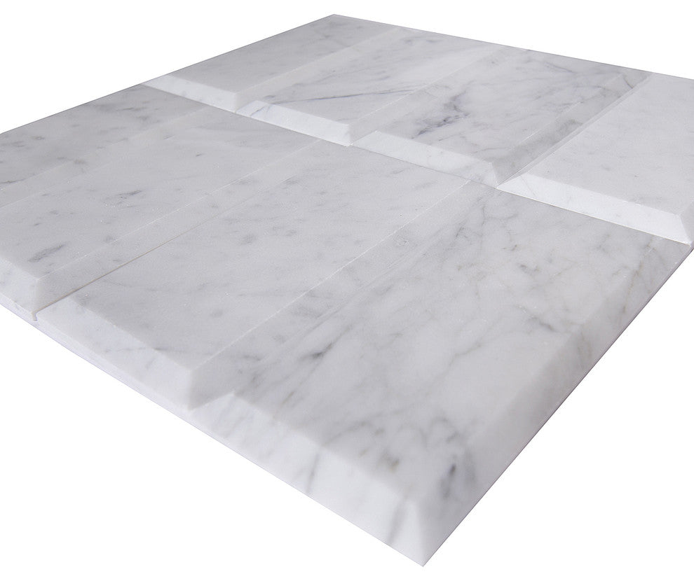 Carrara White Marble Field Tile, Deep Beveled, Polished, Sample