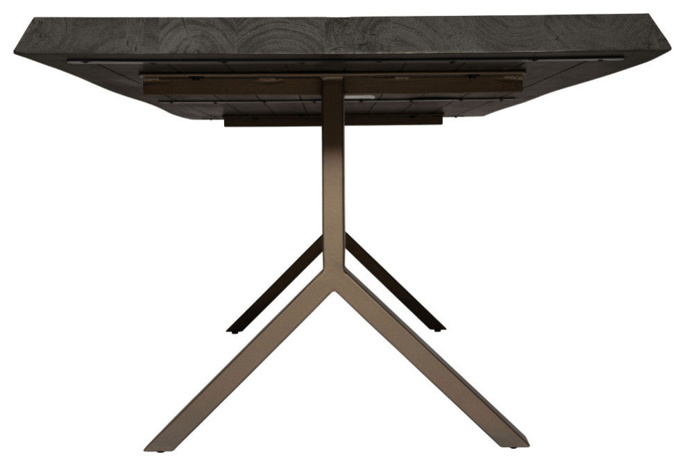 Brooks Dining Table, Y Base, 40"x79", Ebonized Top, Brass Base