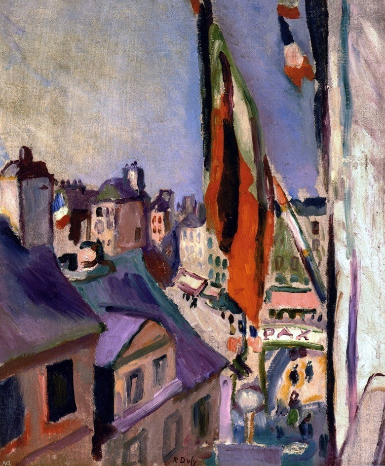 Pierre Auguste Renoir Flag Decorated Street Premium Canvas Print