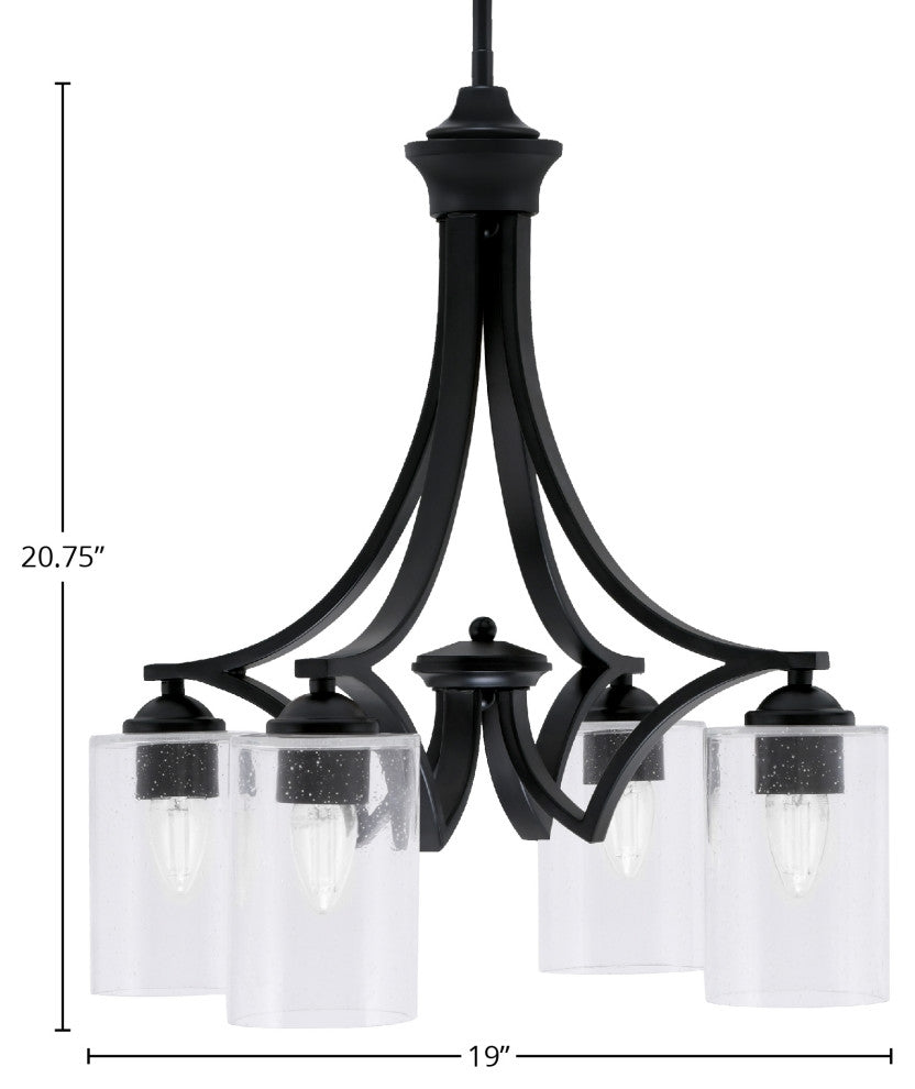 Zilo Downlight, 4 Light, Chandelier, Matte Black Finish, 4" Clear Bubble Glass