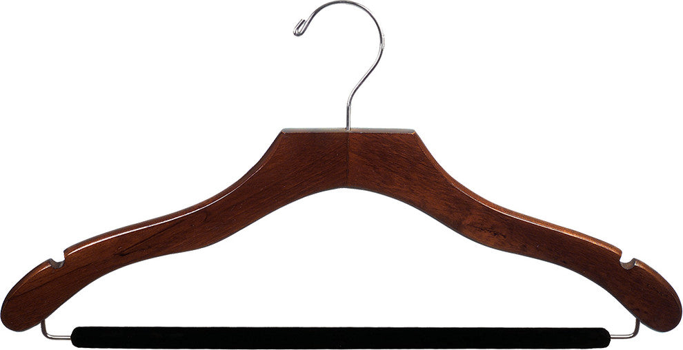 Wooden Suit Hanger With Velvet Bar, Black/Chrome, Box of 25