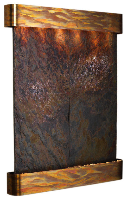 Majestic River Water Fountain, Multicolor Slate, Rustic Copper, Round Edges