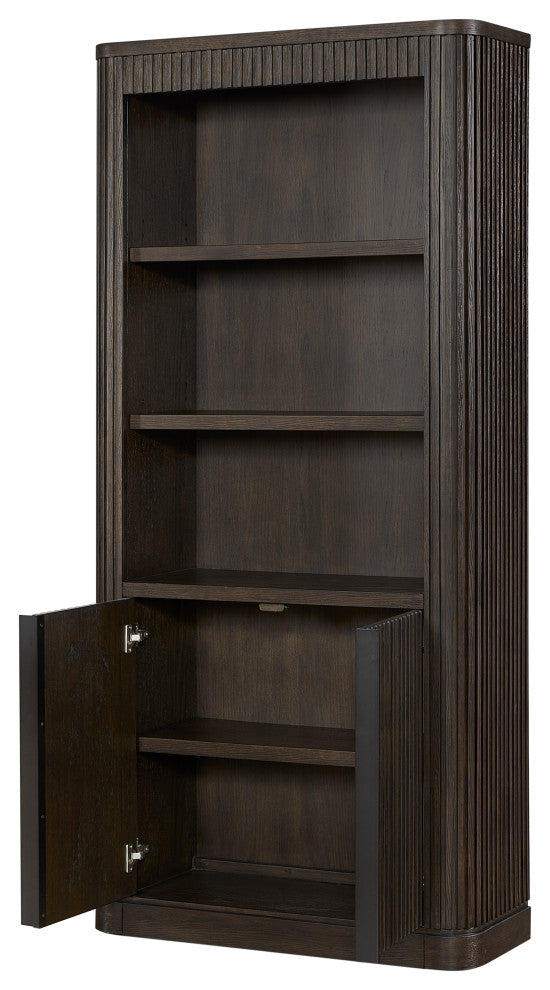 Contemporary Wood Bookcase With Doors, Office Storage, Brown